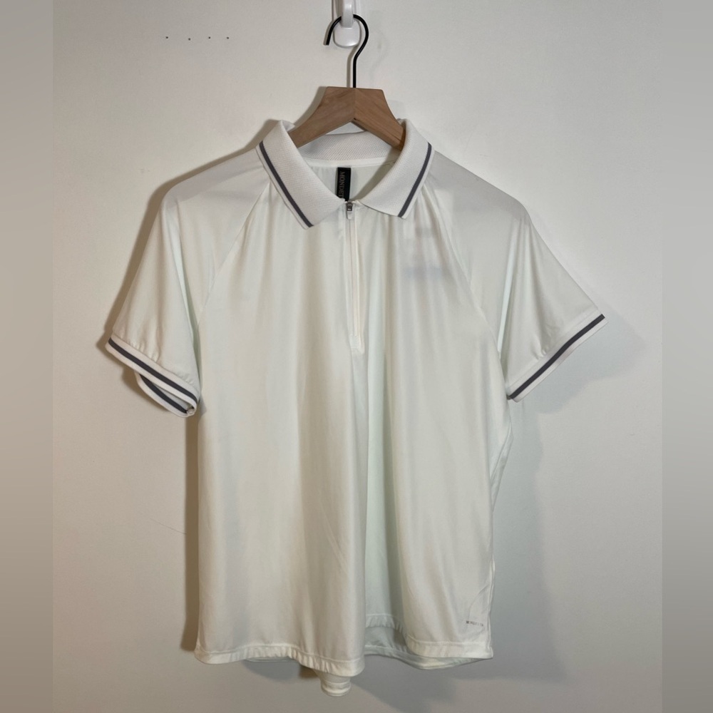 NWT Mondetta 1/4 Zip White Short Sleeve Polo Shirt Women’s Size L Recycled Eco